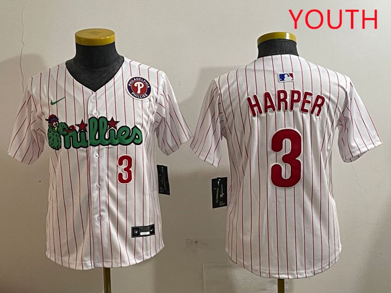 Youth Philadelphia Phillies 3 Harper White three generations Joint Name Nike 2025 MLB Jersey style 5